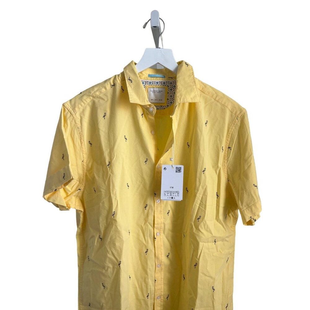 Cactus Man Yellow Flamingo Print Button-Down Shir… - image 2